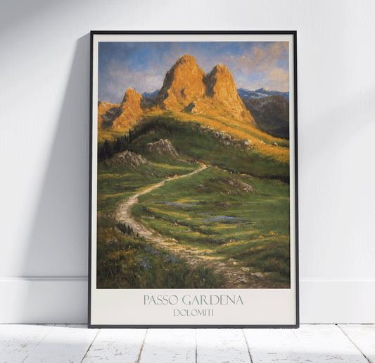 Dolomites Travel Print, Gardena Pass ~ Vintage Style Painting Classic Travel Poster Wall Art Home Decor