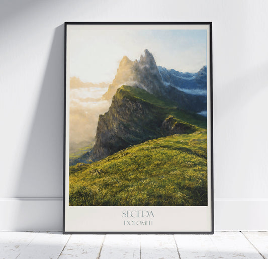 Dolomites Travel Print, Seceda ~ Vintage Style Painting Classic Travel Poster Wall Art Home Decor