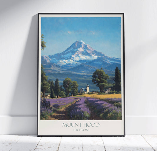 Mount Hood Travel Print ~ Vintage Style Painting Oregon Classic Travel Poster Wall Art Home Decor