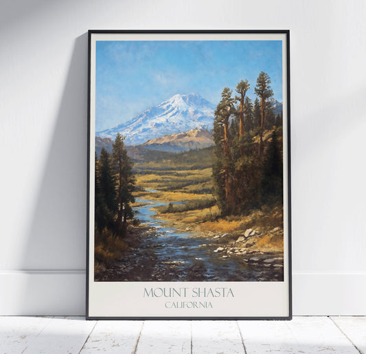 Mount Shasta Travel Print ~ Vintage Style Painting California Classic Travel Poster Wall Art Home Decor