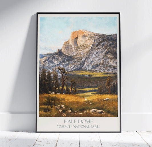 Yosemite Travel Print, Half Dome ~ Vintage Style Painting California Classic Travel Poster Wall Art Home Decor