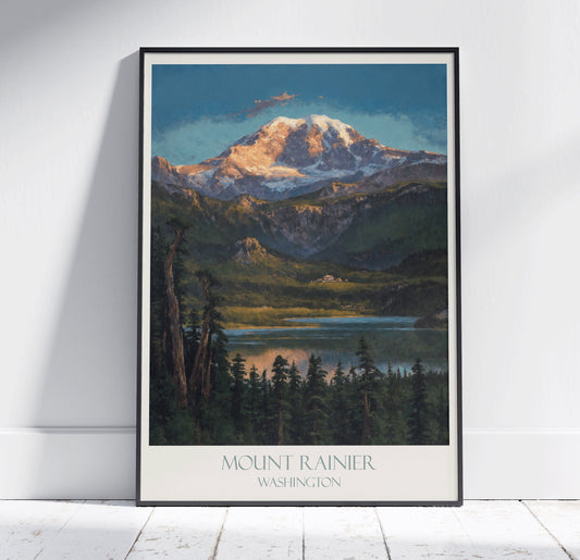 Mount Rainier Travel Print ~ Vintage Style Painting Washington Classic Travel Poster Wall Art Home Decor