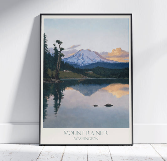 Mount Rainier Travel Print ~ Vintage Style Painting Washington Classic Travel Poster Wall Art Home Decor