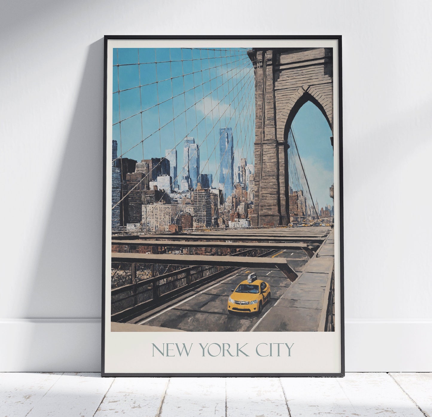 New York City Travel Print, Brooklyn Bridge ~ Vintage Style Painting NYC Classic Travel Poster Wall Art Home Decor