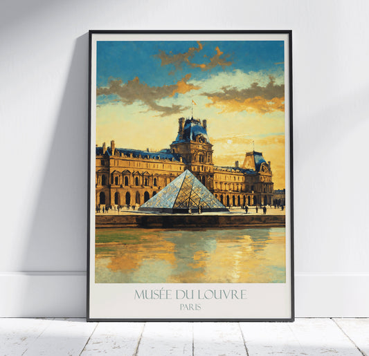 Paris Travel Print, Louvre Museum ~ Vintage Style Painting France Classic Travel Poster Wall Art Home Decor