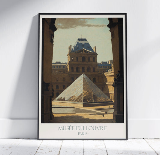 Paris Travel Print, Louvre Museum ~ Vintage Style Painting France Classic Travel Poster Wall Art Home Decor