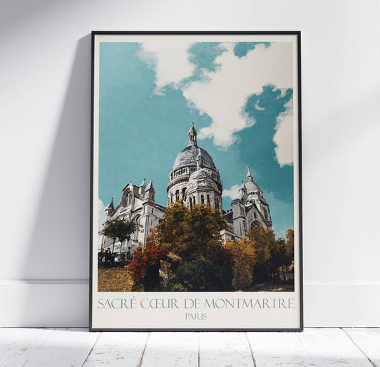 Paris Travel Print, Sacre-Coeur ~ Vintage Style Painting France Classic Travel Poster Wall Art Home Decor