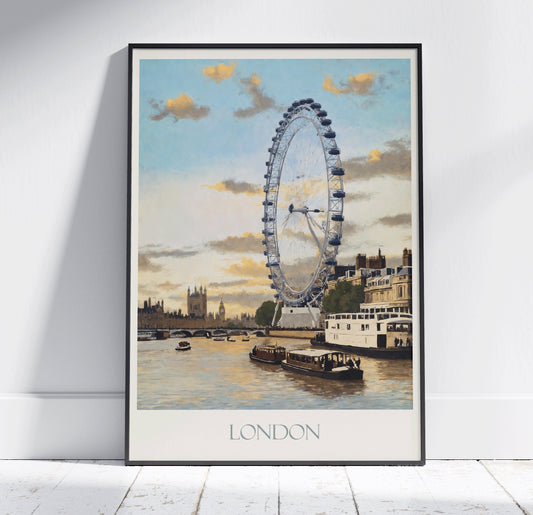 London Travel Print, London Eye ~ Vintage Style Painting Poster Classic Travel Wall Art Home Decor Gift