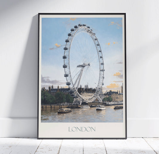 London Travel Print, London Eye ~ Vintage Style Painting Poster Classic Travel Wall Art Home Decor Gift