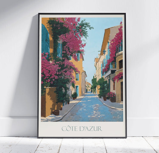 Côte d'Azur Street Travel Print ~ Vintage Style Painting French Riviera Classic France Travel Poster Wall Art Home Decor