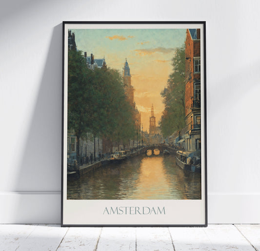 Amsterdam Travel Print ~ Vintage Style Painting Netherlands Classic Travel Poster Wall Art Home Decor