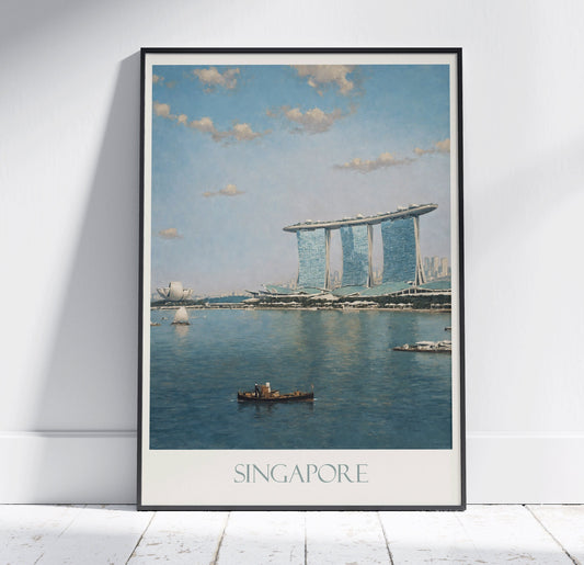 Singapore Travel Print, Marina Bay ~ Vintage Style Painting Classic Travel Poster Wall Art Home Decor