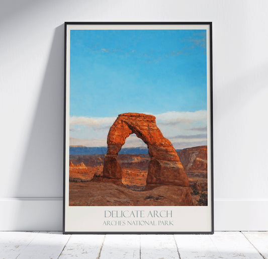 Arches National Park Travel Print, Delicate Arch ~ Vintage Style Painting Classic Travel Poster Wall Art Home Decor