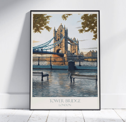 London Travel Print, Tower Bridge ~ Vintage Style Painting Poster Classic Travel Wall Art Home Decor Gift