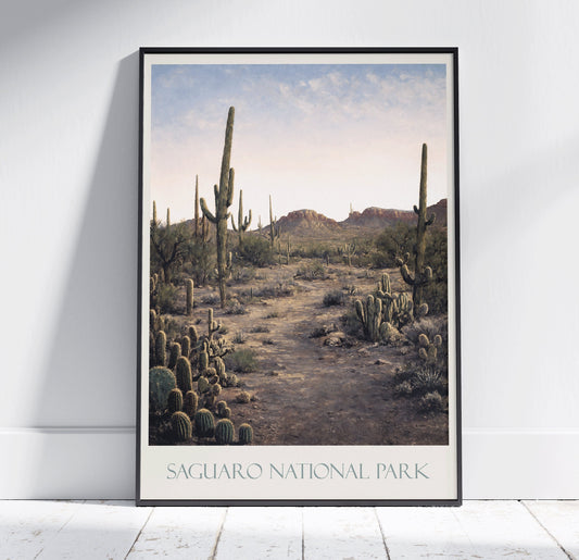 Saguaro National Park Travel Print ~ Vintage Style Painting Classic Arizona Travel Poster Wall Art Home Decor