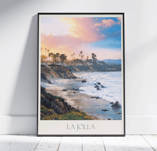 La Jolla Travel Print ~ Vintage Style Painting Classic California Travel Poster Wall Art Home Decor