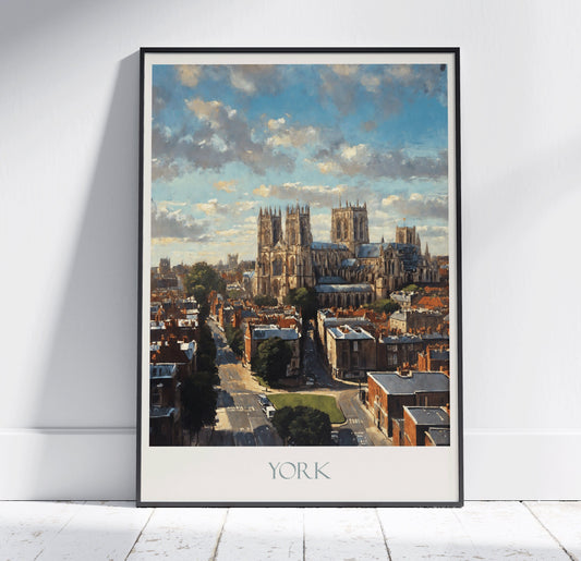 York Travel Print, York Minster ~ Vintage Style Painting Poster Classic Travel Wall Art Home Decor Gift