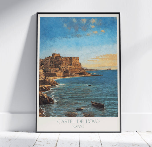 Naples Travel Print, Castel dell'Ovo ~ Vintage Style Painting Classic Travel Poster Wall Art Home Decor