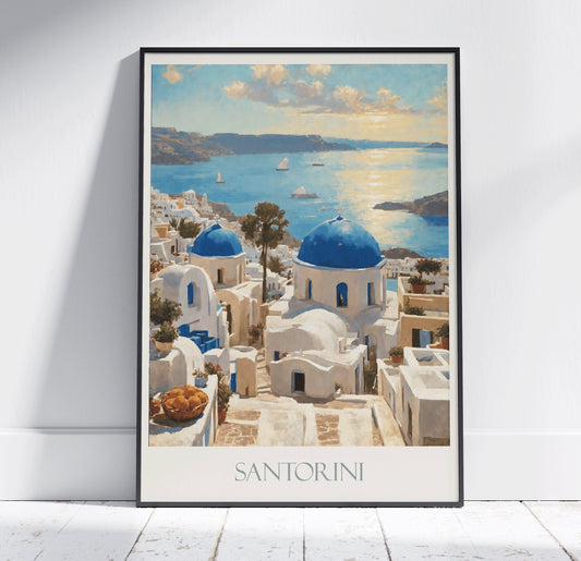 Santorini Travel Print ~ Vintage Style Painting Greece Classic Travel Poster Wall Art Home Decor