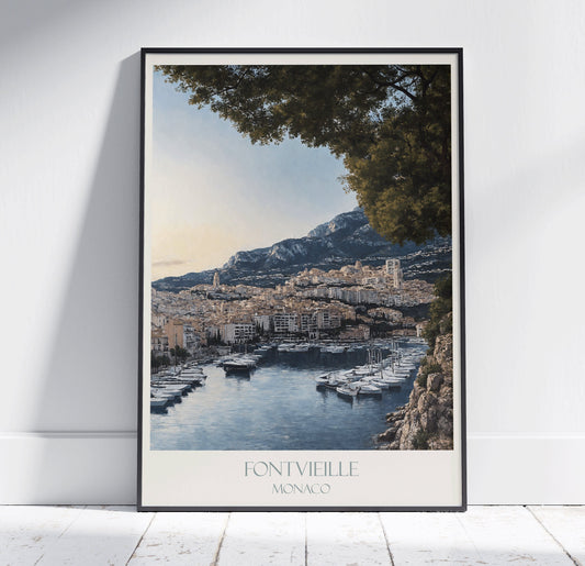 Monaco Travel Print, Fontvieille ~ Vintage Style Painting Classic Travel Poster Wall Art Home Decor