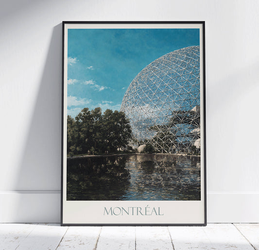 Montreal Travel Print, Biosphere ~ Vintage Style Painting Classic Quebec Canada Travel Poster Wall Art Home Decor