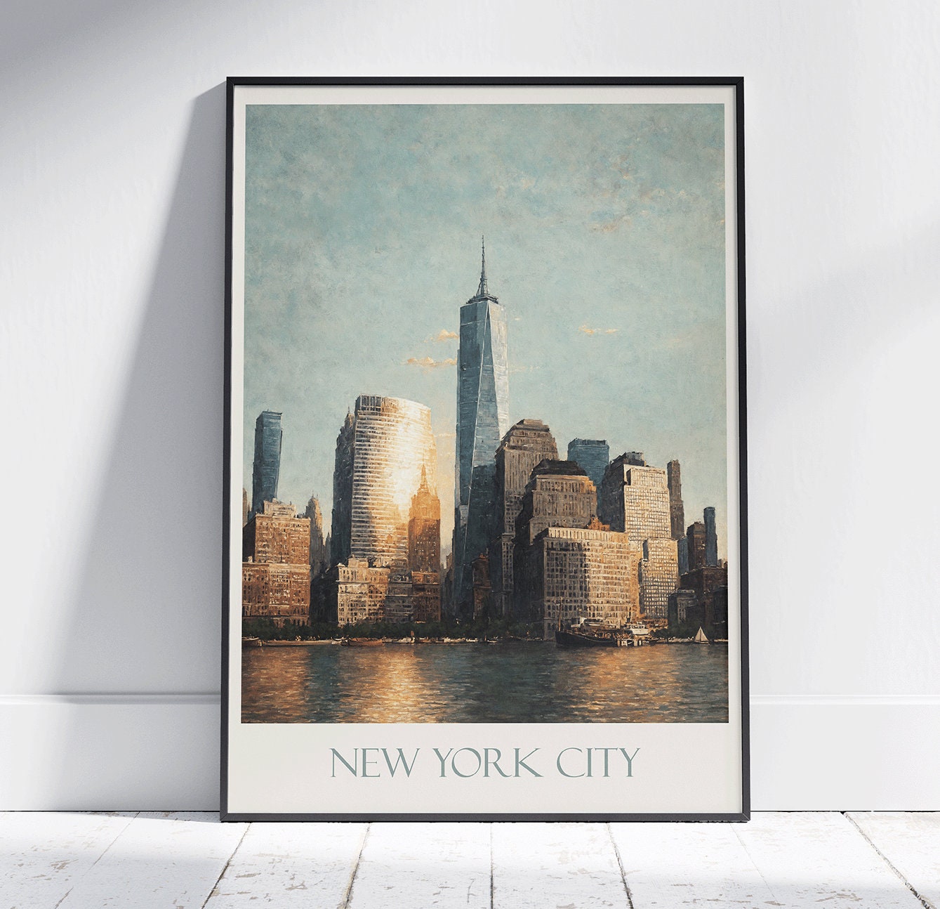 New York City Travel Print ~ Vintage Style Painting Manhattan NYC Classic Travel Poster Wall Art Home Decor