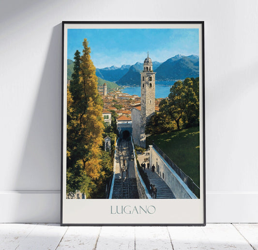 Lugano Travel Print ~ Vintage Style Painting Classic Travel Poster Wall Art Home Decor