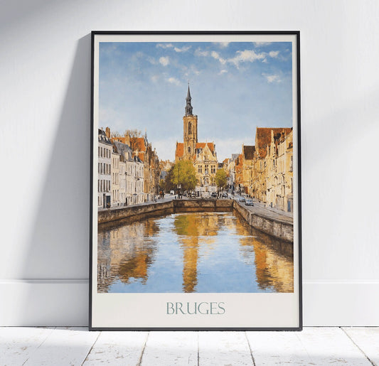 Bruges Travel Print ~ Vintage Style Painting Classic Belgium Travel Poster Wall Art Home Decor