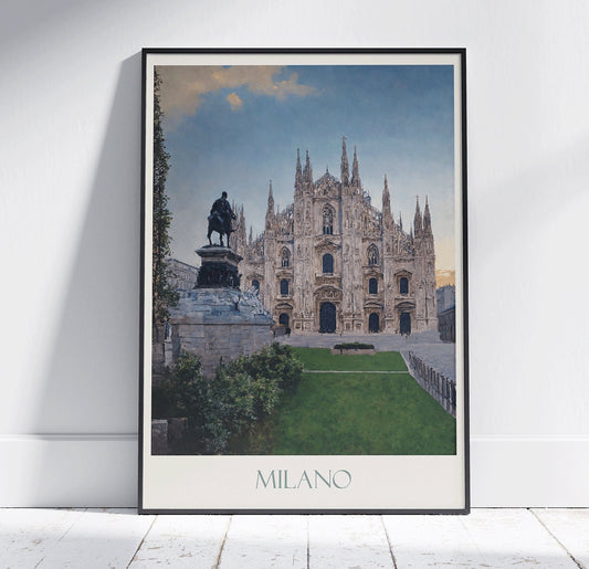 Milan Travel Print, Duomo ~ Vintage Style Painting Italy Classic Travel Poster Wall Art Home Decor