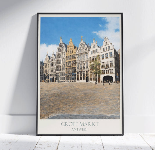 Antwerp Travel Print, Grote Markt ~ Vintage Style Painting Classic Belgium Travel Poster Wall Art Home Decor