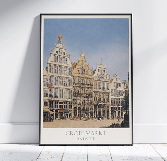 Antwerp Travel Print, Grote Markt ~ Vintage Style Painting Classic Belgium Travel Poster Wall Art Home Decor