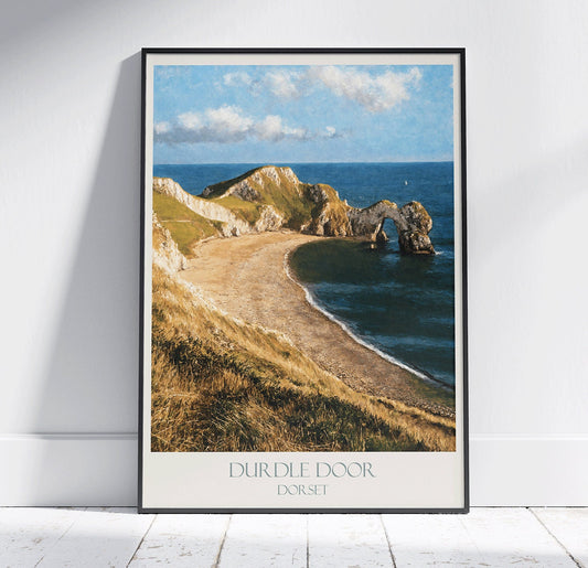 Durdle Door Travel Print, Dorset ~ Vintage Style Painting Classic Travel Poster Wall Art Home Decor