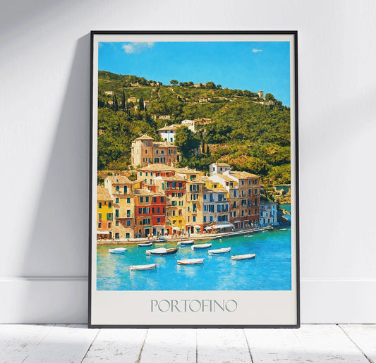 Portofino Travel Print, Amalfi Coast ~ Vintage Style Painting Italy Classic Travel Poster Wall Art Home Decor