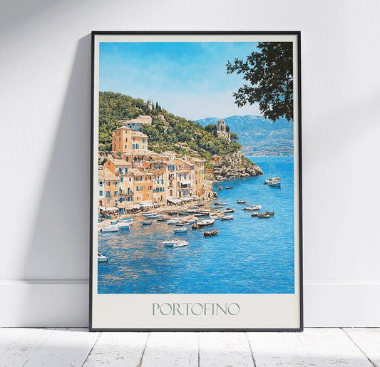 Portofino Travel Print ~ Vintage Style Painting Italy Classic Travel Poster Wall Art Home Decor