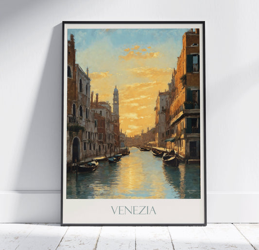 Venice Travel Print, Canals ~ Vintage Style Painting Italy Canal Classic Travel Poster Wall Art Home Decor