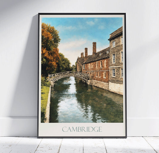 Cambridge Travel Print ~ Vintage Style Painting Classic Travel Poster Wall Art Home Decor