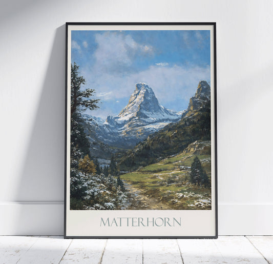 Matterhorn Travel Print ~ Vintage Style Painting Alps Classic Travel Poster Wall Art Home Decor