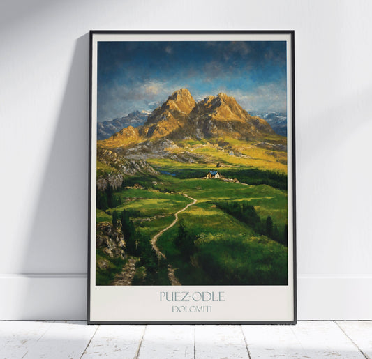 Dolomites Travel Print, Puez-Odle ~ Vintage Style Painting Classic Travel Poster Wall Art Home Decor