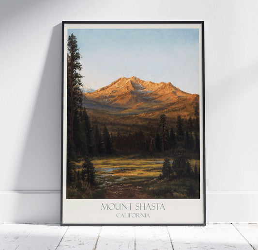 Mount Shasta Travel Print ~ Vintage Style Painting California Classic Travel Poster Wall Art Home Decor