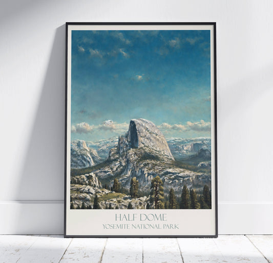 Yosemite Travel Print, Half Dome ~ Vintage Style Painting California Classic Travel Poster Wall Art Home Decor