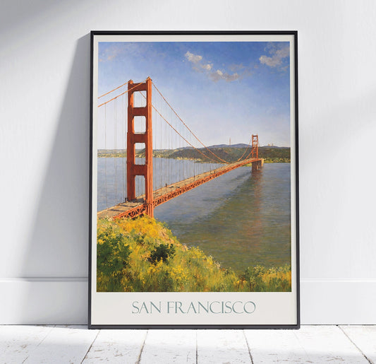 Golden Gate Bridge Travel Print, San Francisco ~ Vintage Style Painting Classic California Travel Poster Wall Art Home Decor