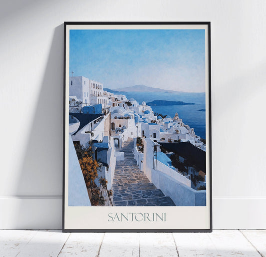 Santorini Travel Print ~ Vintage Style Painting Greece Classic Travel Poster Wall Art Home Decor