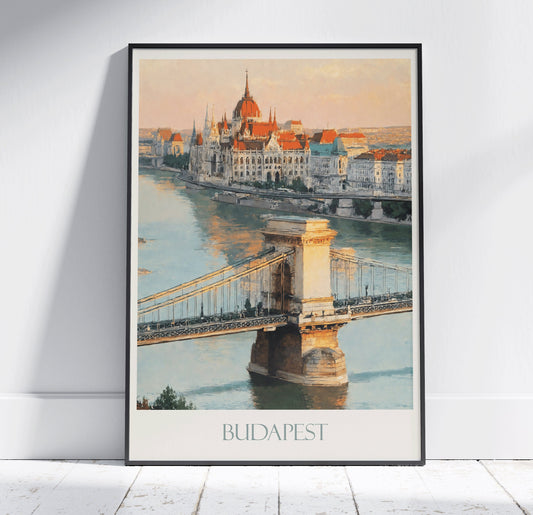 Budapest Travel Print ~ Vintage Style Painting Hungary Classic Travel Poster Wall Art Home Decor