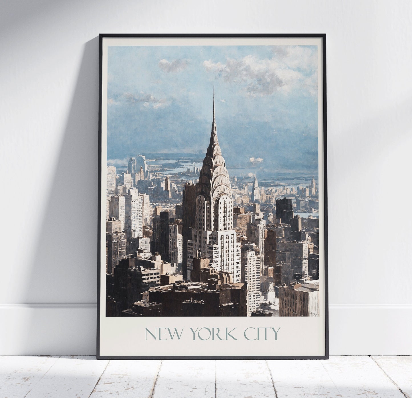 New York City Travel Print, Chrysler Building ~ Vintage Style Painting NYC Classic Travel Poster Wall Art Home Decor