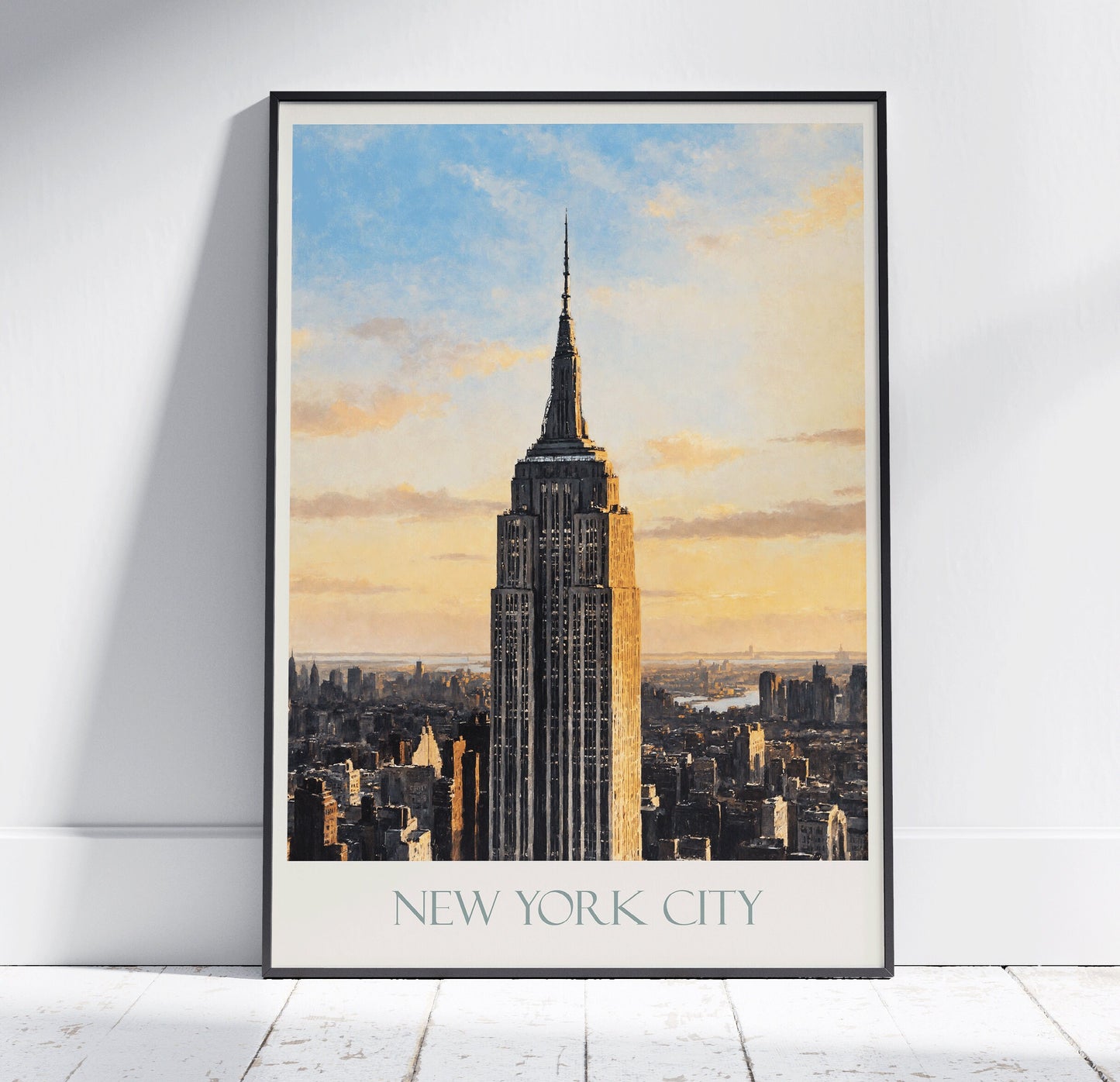 New York City Travel Print, Empire State Building ~ Vintage Style Painting NYC Classic Travel Poster Wall Art Home Decor