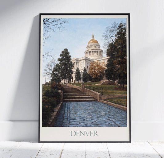 Denver Travel Print ~ Vintage Style Painting Classic Colorado Travel Poster Wall Art Home Decor