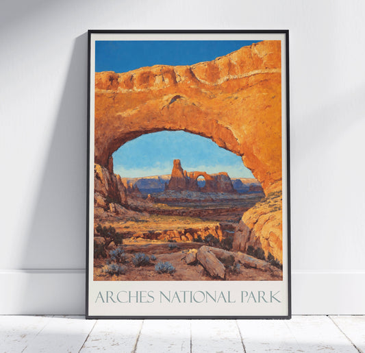 Arches National Park Travel Print ~ Vintage Style Painting Classic Utah Travel Poster Wall Art Home Decor