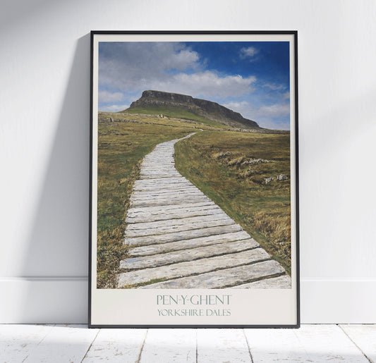 Pen-y-Ghent Travel Print, Yorkshire Dales ~ Vintage Style Painting Classic Travel Poster Wall Art Home Decor