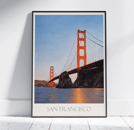 San Francisco Travel Print, Golden Gate Bridge ~ Vintage Style Painting Classic California Travel Poster Wall Art Home Decor