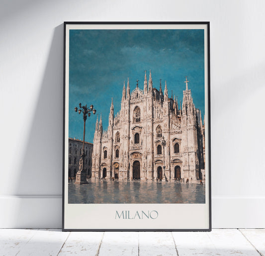 Milan Travel Print, Duomo ~ Vintage Style Painting Italy Classic Travel Poster Wall Art Home Decor